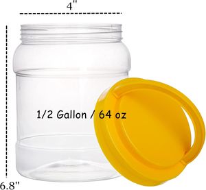 1/2 Gallon 64 oz Clear Plastic <b>Jars</b> <b>with</b> <b>Lids</b>, <b>Large</b> <b>Jars</b>, Wide Mouth Storage Containers - Product Image 2