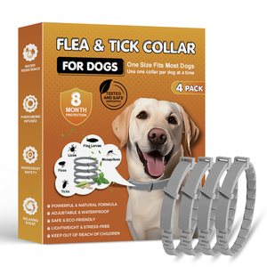 Lot de 4 colliers <span class=keywords><strong>anti</strong></span>-<span class=keywords><strong>puces</strong></span> et <span class=keywords><strong>anti</strong></span>-tiques en silicone réglables et imperméables pour animaux de compagnie, prévention des parasites pour chiens - Product Image 1