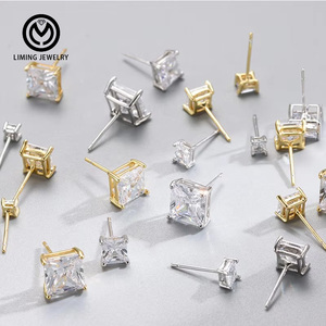 GE53 Korean Trendy Cubic Zircon CZ Stud <strong>Earrings</strong> 925 Sterling Silver <strong>Square</strong> <strong>Diamond</strong> Hypoallergenic <strong>Earring</strong> for Women Men Jewelry - Product Image 3