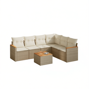 Ensemble de canapés de jardin beige en rotin PE, mobilier d'extérieur, coussin imperméable, mousse haute densité, design contemporain - Product Image 1
