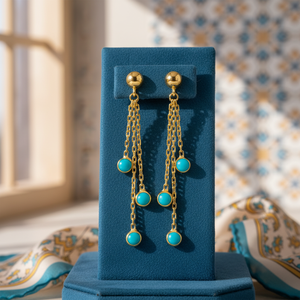 Round Charms Long Chain <b>Turquoise</b> <b>Stud</b> <b>Earrings</b> Wholesale Turkish Handcrafted 925 Silver Sterling Jewelry - Product Image 3