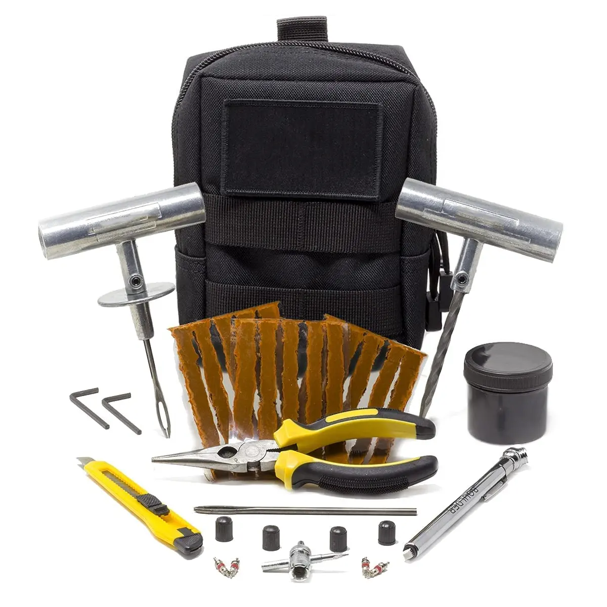 Heavy Duty Tubeless Tire Repair Tools Kit with Molle Storage Pouch Universal Tire Plug Kit for UTV ATV Truck Motorcycle RV