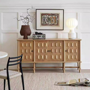 Vintage Solid Wood <b>Sideboard</b> Natural Color French Retro Style <b>Storage</b> Cabinet For Living Room Or Dining Space - Product Image 1