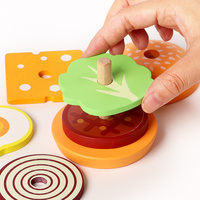 Ensemble de nourriture miniature pour enfants certifié CE, jeu d'empilage, jouet en bois en forme de hamburger et de sandwich, jouets éducatifs Montessori, emballage en boîte colorée