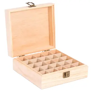 带隔板的木制精油盒，带铰链盖的松木盒木制储物盒