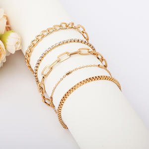 Fashion Jewelry <b>Sets</b> Women's Gold Tone Chain Bracelet <b>Set</b> With <b>Crystal</b> Rhinestones Geometric Design Party Wear 2024 - Product Image 1