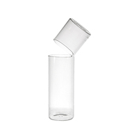 Vase à fleurs en verre borosilicate soufflé à la main, cylindrique et droit, avec coupelle inclinée intégrée, centre de table sculptural minimaliste pour la décoration d'hôtel