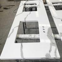Produsen putih berdaging padat permukaan Prefab dapur batu kuarsa Calcatta meja