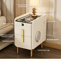 Table de chevet intelligente en bois avec haut-parleur Bluetooth, design convertible, utilisation hôtelière, petite lampe LED, port USB, charge sans fil, lecteur d'empreintes digitales