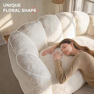 성인 현대 콩 가방 의자 꽃 소파 슈퍼 소프트 더블 소파 세트 거실 침실 인공 모피 독서 의자 베이지 - Product Image 4