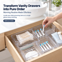 Set Organizer Pembagi Laci PET Transparan, Baki Penyimpanan Modular Multi Ukuran Anti Selip untuk Dapur, Kamar Mandi, Meja Rias, dan Makeup