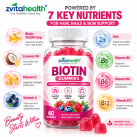Gummies de biotine en marque blanche, approvisionnement en gros, soutien pour cheveux, ongles et peau, saveur fruits rouges mélangés, huile de coco, 7 nutriments