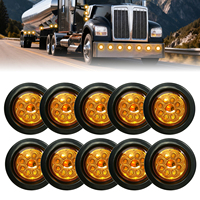 Feu de position latéral LED ambre de 2 pouces à 9 LED avec abat-jour de type lentille et anneau en caoutchouc, feux de remorque ronds avec œillet pour camion et remorque
