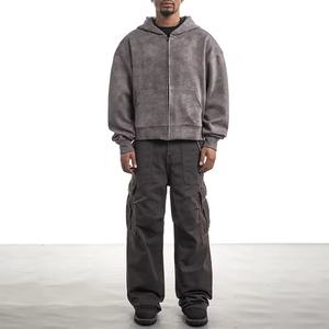 High Quality Custom Unisex 100% Cotton French Terry Dirty Wash <b>Vintage</b> Full Size Printed Cropped Zip Hoodie Mens <b>Sweatshirt</b> - Product Image 2