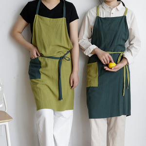 Cotton Color-Blocked Bib Apron Machine Washable For Home Daily Use - Product Image 1