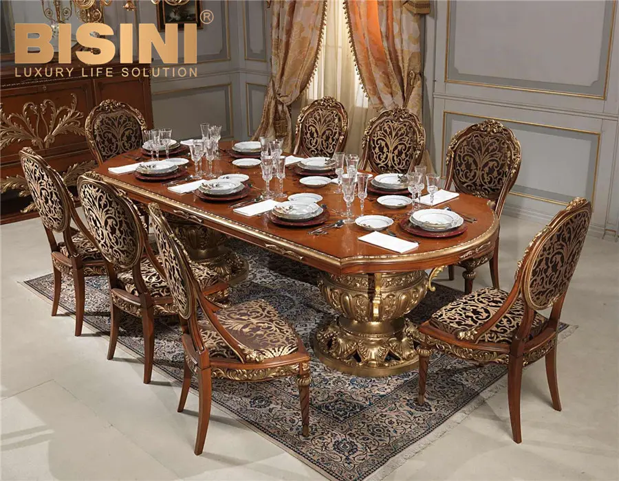 Avrupa klasik doğal kiraz ahşap yemek masası ve sandalye seti kakma ve oymalar