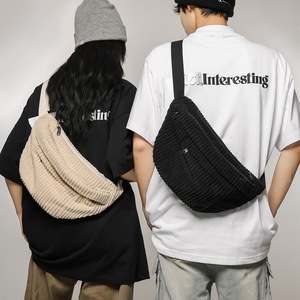 กระเป๋าสะพายคาดลำตัวผ้าลูกฟูกลายแถบสีทึบแนววินเทจจุของได้มากทนทานสำหรับกีฬากลางแจ้ง - Product Image 3