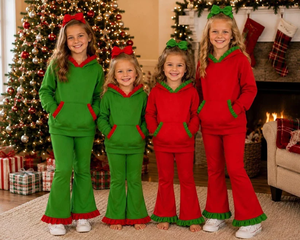 <b>Christmas</b> Clothes Set for Baby Girls Solid <b>Long</b> <b>Sleeve</b> <b>Top</b> Ruffle <b>Long</b> <b>Sleeve</b> Pant Clothes Set - Product Image 1