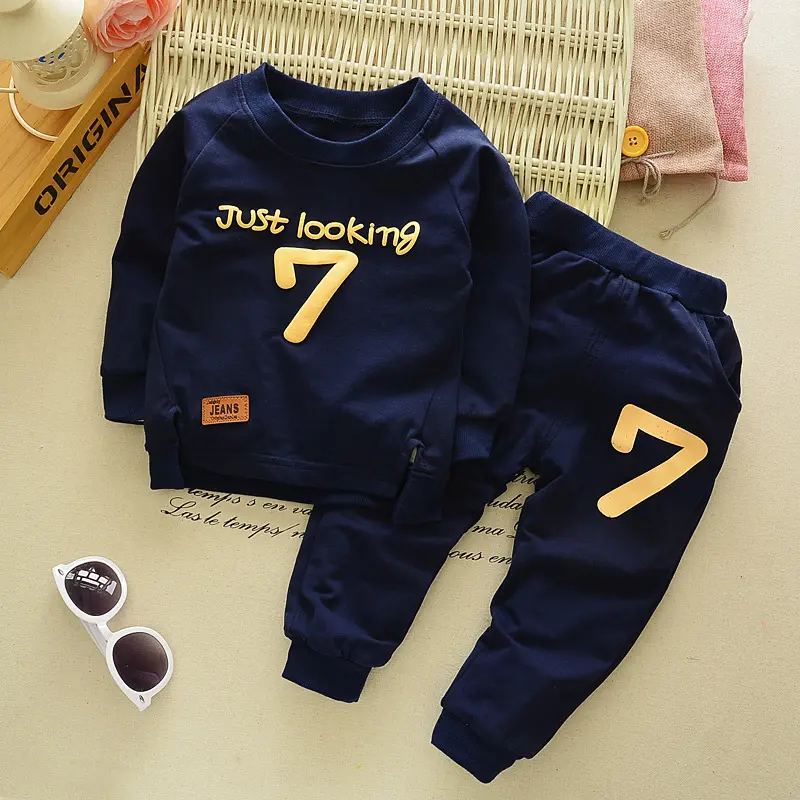 WEN Casual Autumn Number Pattern Long Sleeve Suit 2-5 Year Baby Toddler Clothing Kids Boys Clothes