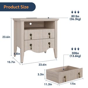 <span class=keywords><strong>Table</strong></span> de chevet cannelée <span class=keywords><strong>avec</strong></span> station de charge, <span class=keywords><strong>table</strong></span> de chevet en bois, <span class=keywords><strong>table</strong></span> d'appoint cannelée pour chambre à coucher - Product Image 1