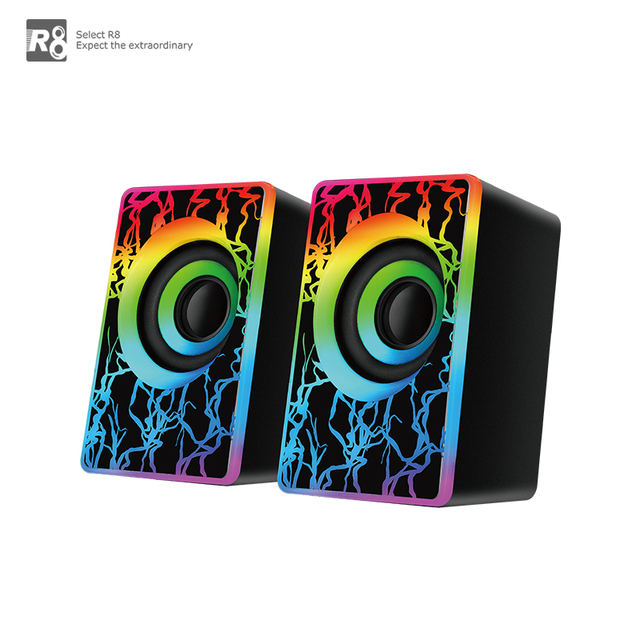 R8 2024 Mini 2.0 Speaker PC Accessories Gamer Lighting AUX 20 Desktop Portable USB RGB Speaker for PC Computer