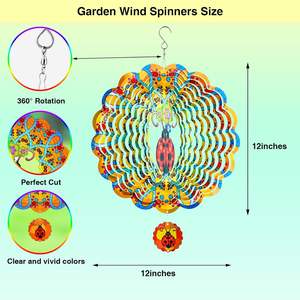 मेटल विंड मिल स्पिनर गार्डन आभूषण 3डी इज़रेन विंड स्पिनर लेजर कट मेटल आर्ट हमिंग रंगीन नायलॉन विंड स्पिनर - Product Image 2