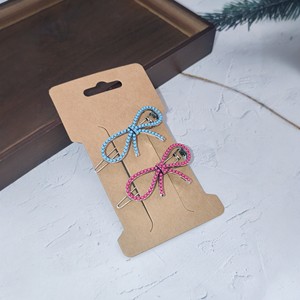 2PCS New Retro Bowknot Turquoise <strong>Hair</strong> <strong>Clip</strong> <strong>Set</strong> - Pink &amp; Blue Geometric Pattern Inlay - Chic Western Style Bobby Pins for Women - Product Image 1