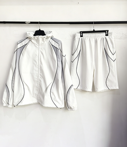 <strong>Men</strong> 2 Piece Hooded Tracksuit Custom Geometric Line Windbreaker Lightweight Breathable Minimalist Athletic Summer Vintage ODM OEM - Product Image 3