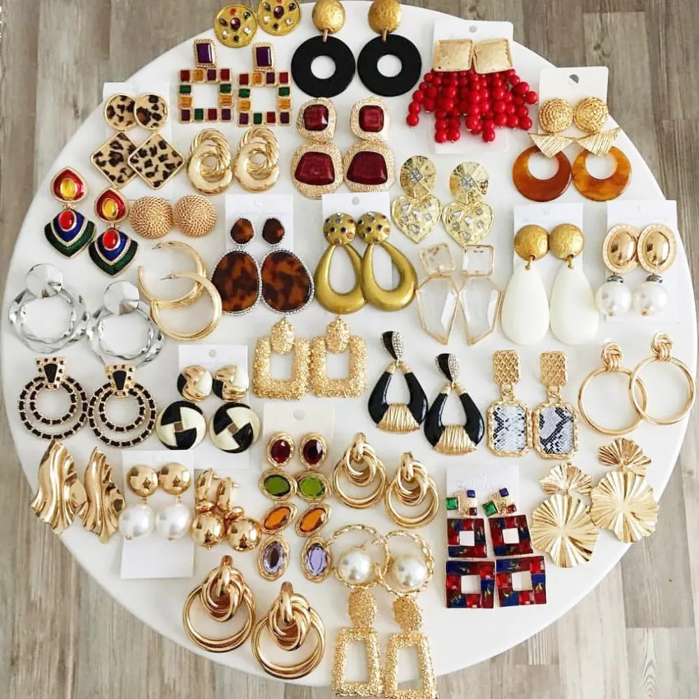 Kaimei Fashion 2019 ZA Brands Multi-Color Alloy Drop Earrings for Women Gold Metal Big Statement Earrings Unique Jewelry Bijoux