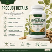 Compléments Nutritionnels en Gros OEM à Base d'Extrait d'Ashwagandha, Comprimés d'Ashwagandha, Ingrédient de Supplément Herbal pour Formules de Bien-être