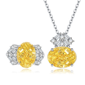 Collier et bague en cuivre plaqué or, best-seller, avec zircon jaune ovale 10*14mm, ensemble de bijoux fantaisie, ornements unisexes - Product Image 1