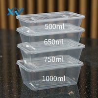 Boîte jetable carrée en plastique recyclable de 650 ml pour aliments avec couvercle en PP