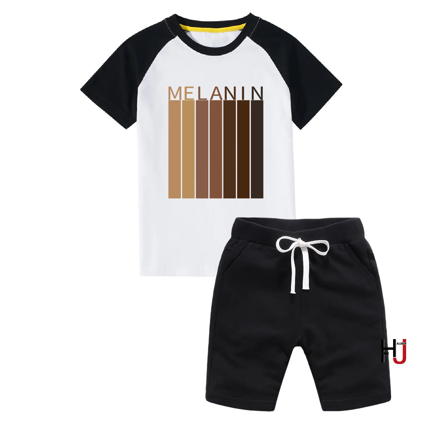 Trending Toddlers tees shorts sets Summer Short Sleeve Melanin Art Printed Clothing Girls boys Kid T Shirt pants suits 2pcs