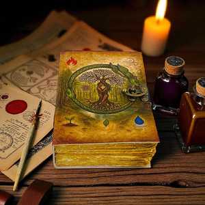 Diario de Cuero Hecho a Mano con Diseño de Árbol de la Vida y Ouroboros, Libro de Hechizos Vintage con Papel de Borde Rústico - Product Image 2