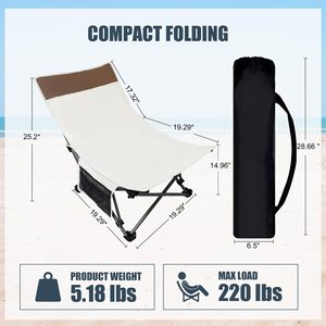 Silla de Playa Plegable, Reclinable y Portátil, con 2 Niveles de Ajuste y Bolsillo Lateral, para Exteriores, Patio, Jardín y Playa - Product Image 2