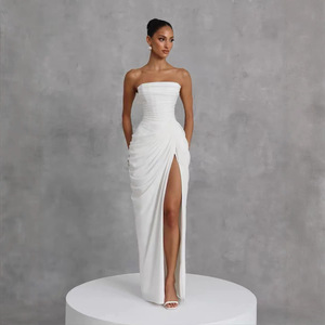 Abito <span class=keywords><strong>Bustier</strong></span> da Donna con Stecche, Vestito Lungo con Fiocco in Vita e Spacco Posteriore, Elegante Abito da Sera per Vacanze con Lacci Posteriori - Product Image 4