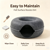 Nouveau Lit Rond en Feutre pour Chat, Doux et Chaud, Semi-Fermé, Maisonnette Respirante et Confortable pour Animaux, Nid de Chat en Forme de Donut pour Intérieur et Extérieur