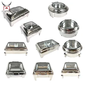 Stainless Steel Round Chafing Dishes Square Buffet Chafer Silver Warmer With Food Water Tray Roll Top Lid For Banquet