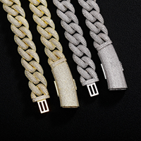Ensemble collier et bracelet chaîne cubaine 20 mm sertie de zircons, bijoux hip-hop pour hommes, entièrement en zircon cubique, gros et brillant, vente en gros, dropshipping