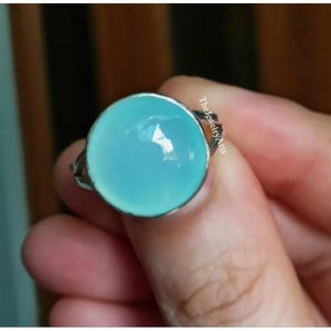 Anillo de Calcedonia Azul Natural, Plata de Ley 925, Hecho a Mano, Gema Redonda, Joyería de Promesa para Mujer - Product Image 3