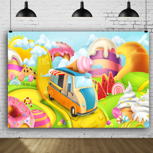 Cartoon Fantasy Candy <strong>Background</strong> Ice <strong>Cream</strong> Dessert Lollipop Photography <strong>Background</strong> Rainbow Kids Birthday Party Decoration - Product Image 5