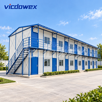 VICDOWEX Bâtiment préfabriqué modulaire de type K personnalisé, panneau sandwich en acier, couleur bleu clair, design contemporain pour la construction