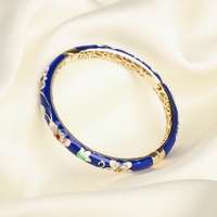 SHINNYGIFTS Or Charnière Bracelet Cloisonné Bracelet Cuivre Émail Bijoux Floral Fleur Bracelets pour Femmes À La Mode Boîte-Cadeau