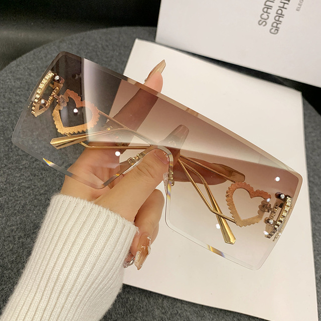 2024 European American Cross-Border One-Piece Heart-Shaped Rimless Sunglasses New Fashion Y2K Internet Celebrity Trend
