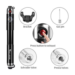 Mini <span class=keywords><strong>pompe</strong></span> à vélo portable 160 PSI avec manomètre, tuyau, gonfleur de pneus, accessoires de vélo de route <span class=keywords><strong>VTT</strong></span>, alliage d'aluminium - Product Image 2