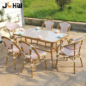 French Bistro Outdoor Furniture Set Wicker Rattan Coffee Restaurant Furniture Garden Dining Table Chair