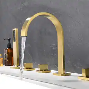 Grifos de baño de latón de lujo Grifos de lavabo de baño Grifos de bañera de oro cepillado con ducha de mano