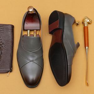 Men's Slip on Leather Loafers Fashionable Business Casual British Style Calfskin Slip on Shoes - Product Image 5