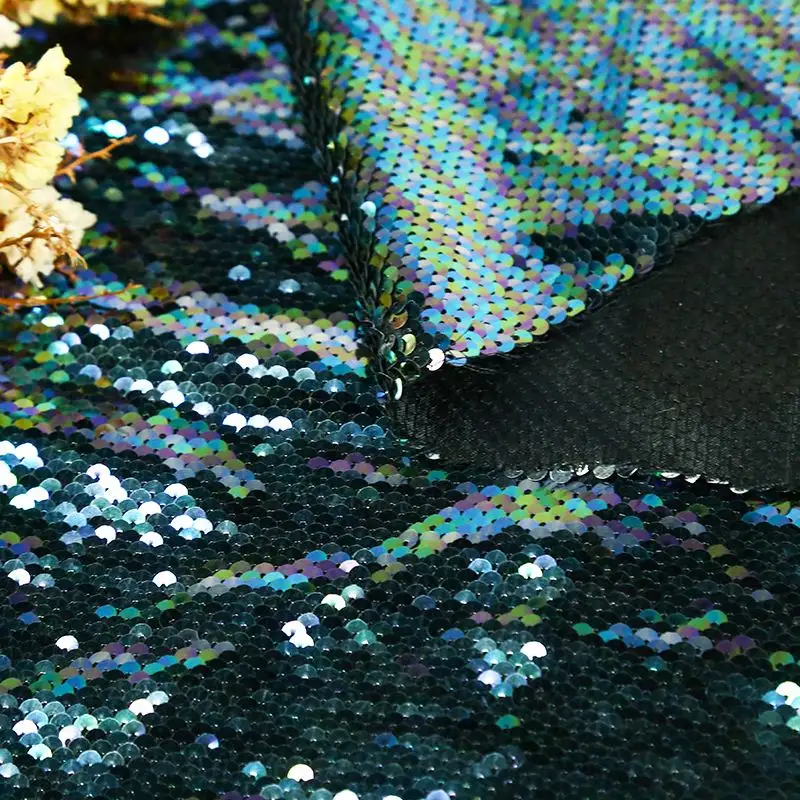 Wholesale Sequin Bead Tulle Polyester Metalic Shiny Glitter Knitted Fabric Crepe Multi Sequins Fabrics For Bride Evening Dress