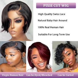 Wig Pixie Cut Lace Front Rambut Asli 13x4 Wig Lace Front Rambut Asli Wig Bob Pendek Lurus Lace Front untuk Wanita - Product Image 2